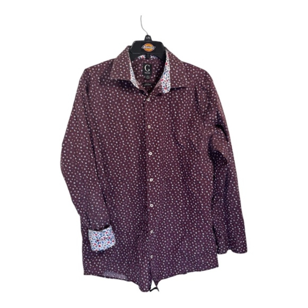 Grafton Dress Shirt Mens Size Large Burgundy Floral Paisley Long Sleeve Button D